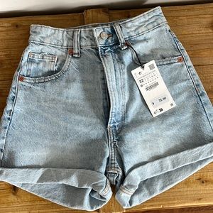Zara TRF High Waisted Mom Fit Denim Shorts